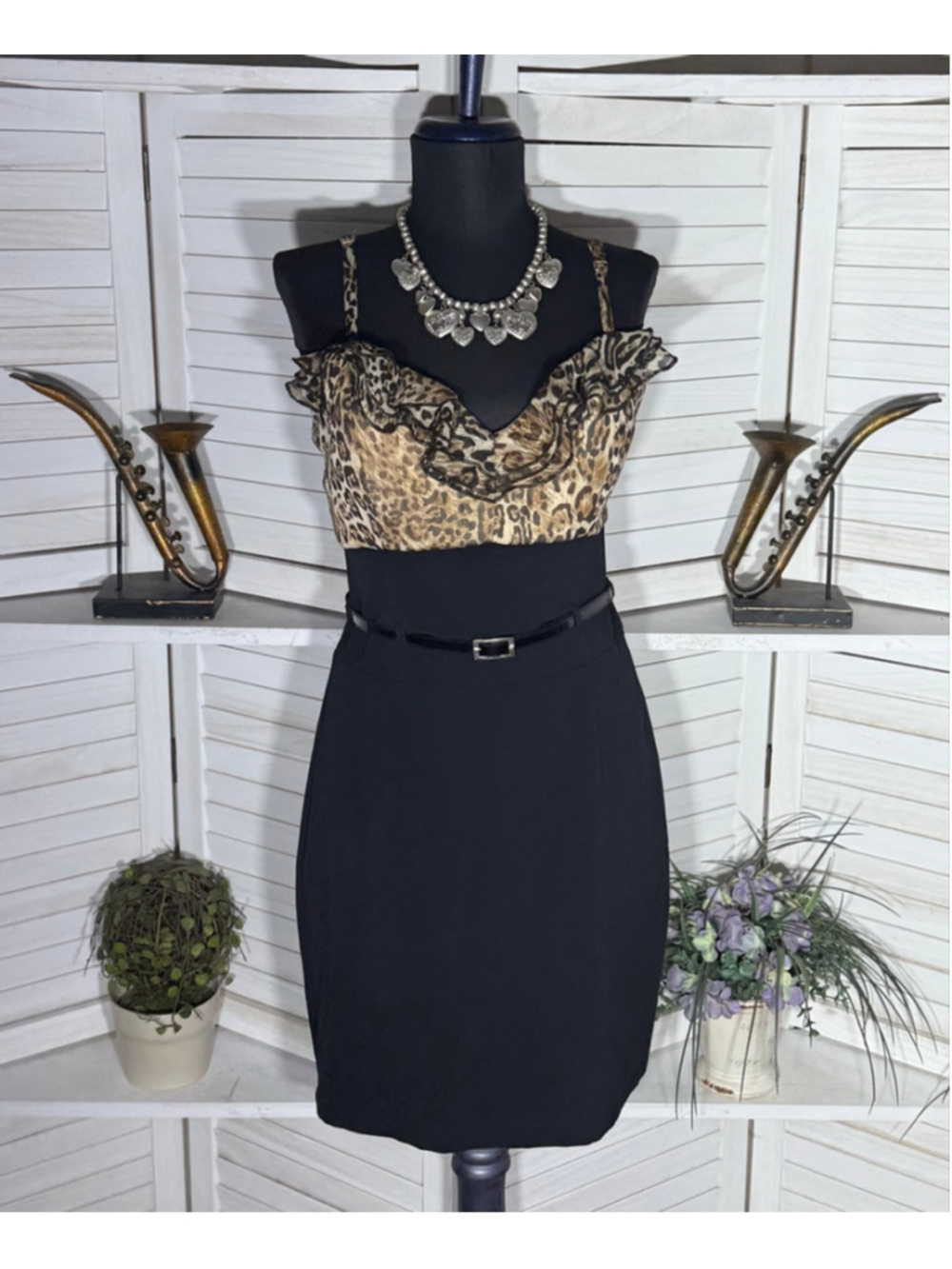 vintage Y2K dress animal print black sweetheart ruffles cocktail grunge glam 11